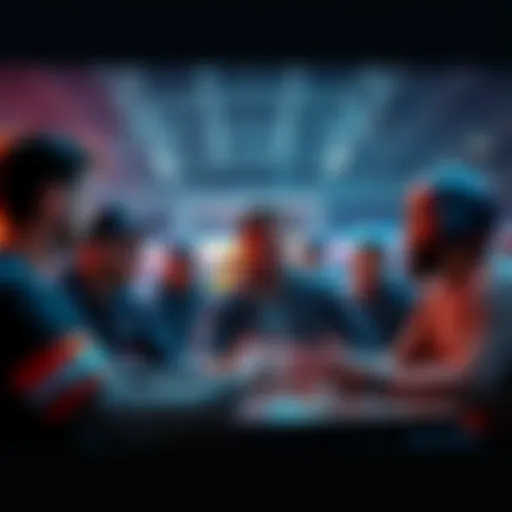 A group of players discussing the pick 10 format for league play strategy with excitement