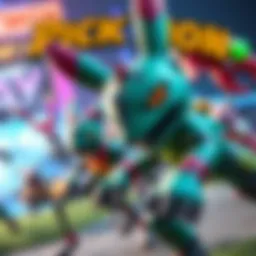 Scene from the Pickmon trailer showing vibrant gameplay and colorful characters in action