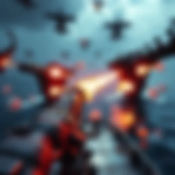 A game scene showing a player's ship launching an attack that hits multiple enemy ships at once, highlighting precise timing and positioning