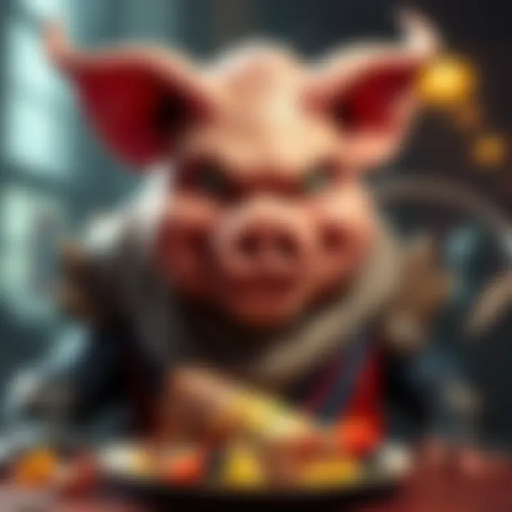 A character inspired by Pig God from One Punch Man, depicted in a DnD setting, showcasing oversized features and a plate of food.