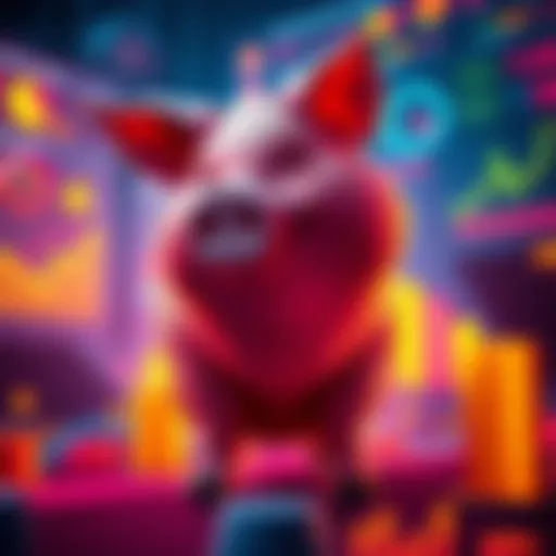 A pig character surrounded by game statistics and graphs showing gameplay performance