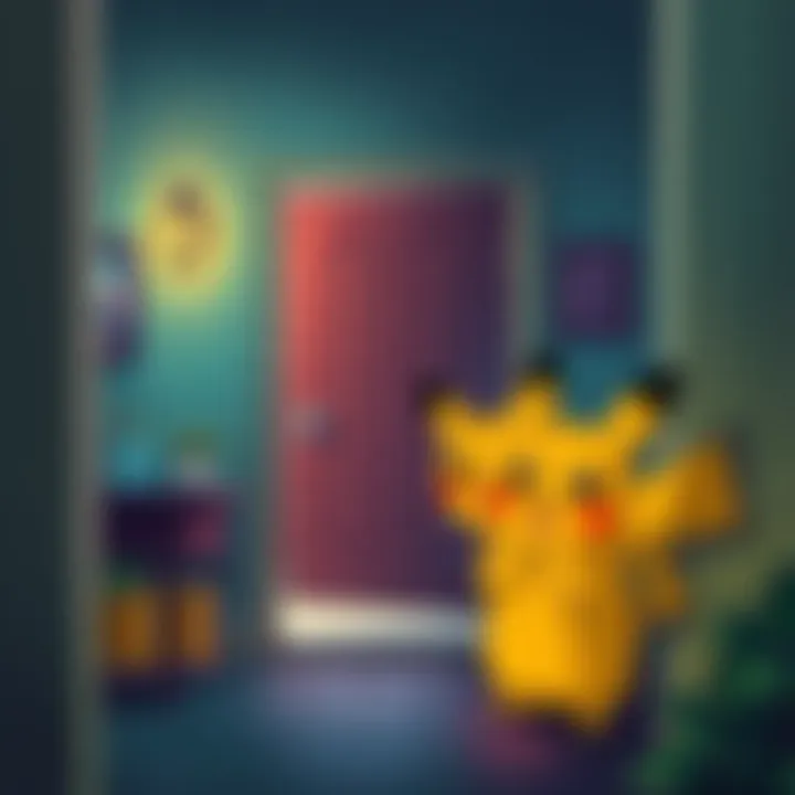 Pikaboo Discovers a Hidden Room Pikaboo and a friend looking surprised in front of a secret door inside a house
