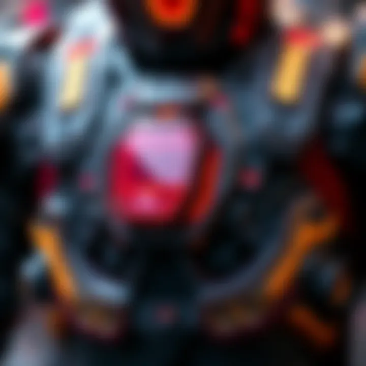Close-up of the Pillar skin, showcasing its tactical gear-like design with vibrant colors and textures, evoking a superhero aesthetic.