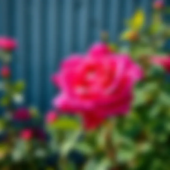 A vibrant Pink Rose showing its lush petals and green leaves in a sunny garden.