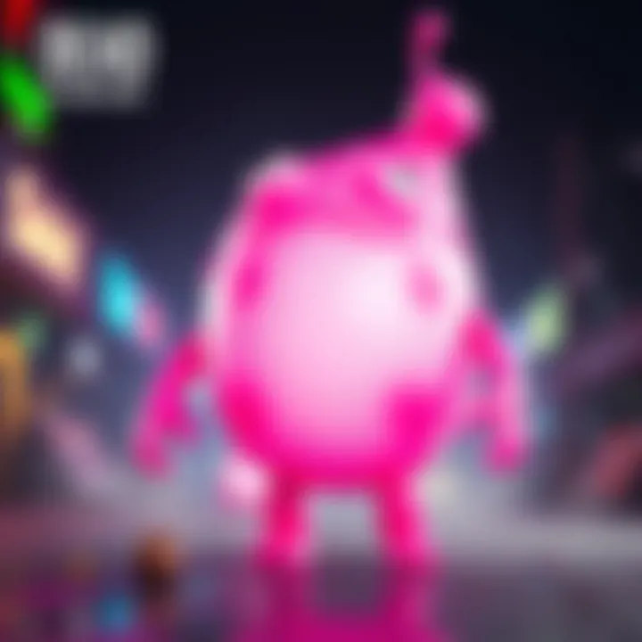 The Blob character transformed into a pink version, ready to play in Dead by Daylight, with a colorful background.