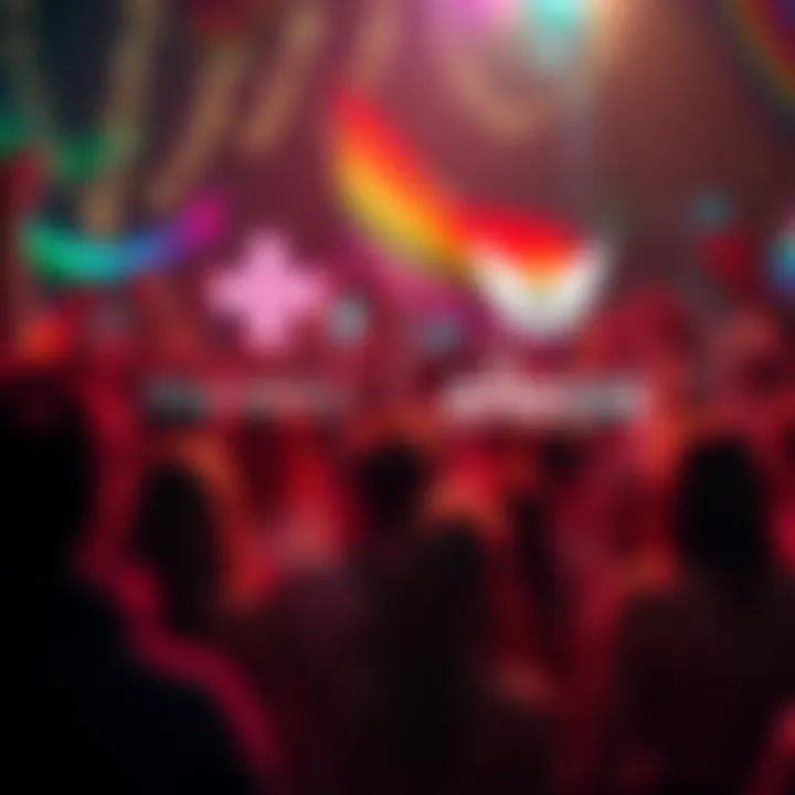 Pink Mercy and Eleos logos with rainbow colors representing Pride Month, surrounded by diverse people celebrating together.