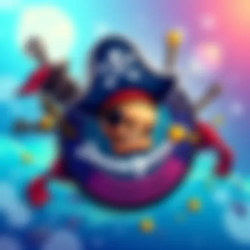 Colorful illustration showcasing the Pirate Nikki patch featuring a pirate theme with nautical elements and a 5-star item.