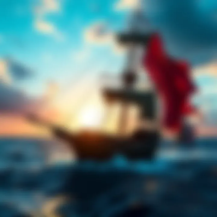 A pirate ship sailing through rough waters with a dramatic sky, showcasing the adventure of the Crosswind game.