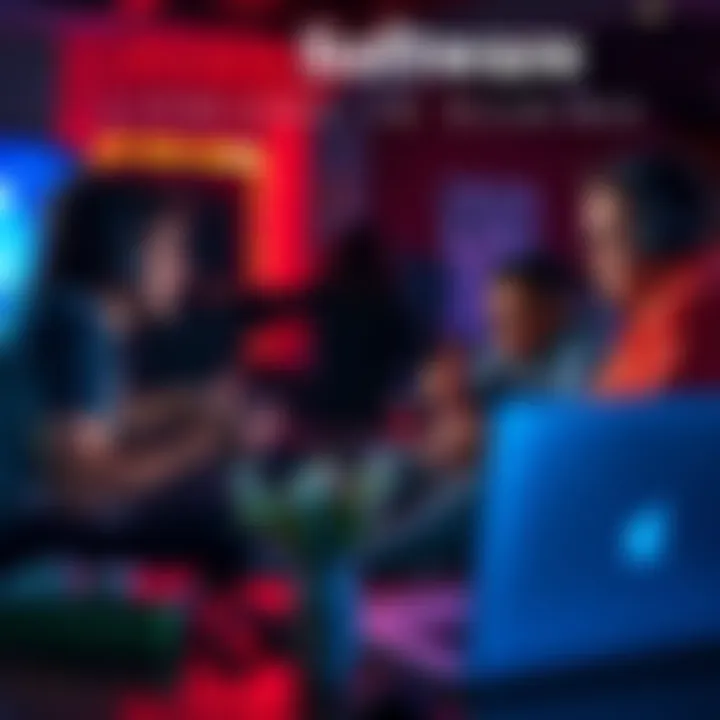 A group of gamers discussing the pros and cons of pirate software in a casual setting, with game consoles and laptops around them.