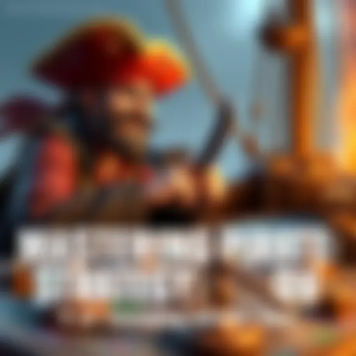 Pirate Strategy Gameplay A graphic showing a pirate character strategizing over a game board with tier 1 econ elements