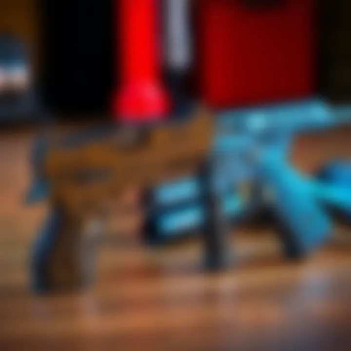 Pistol and Tactical Shotgun Comparison A semi-automatic pistol next to a tactical shotgun, showing their different designs and firing mechanisms.