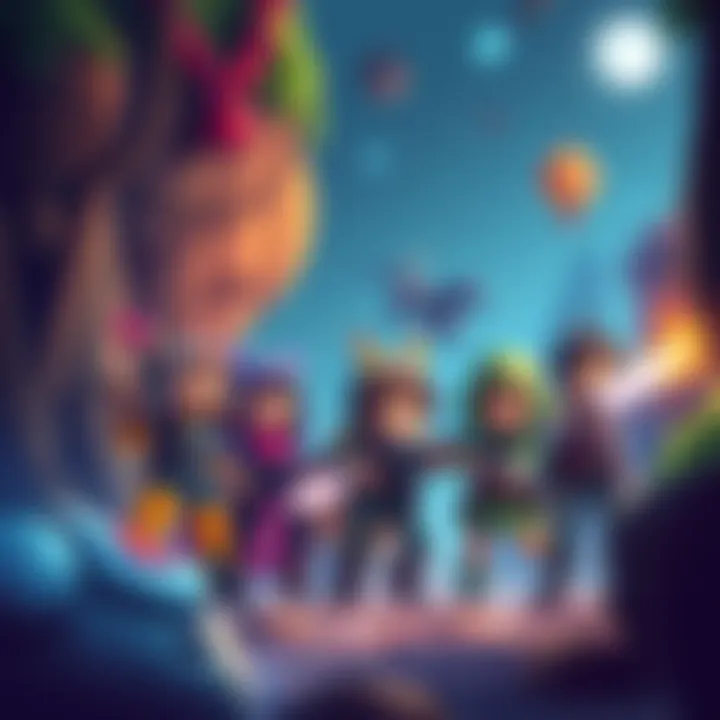 Colorful pixel art characters from 2D games engaging in an adventure setting