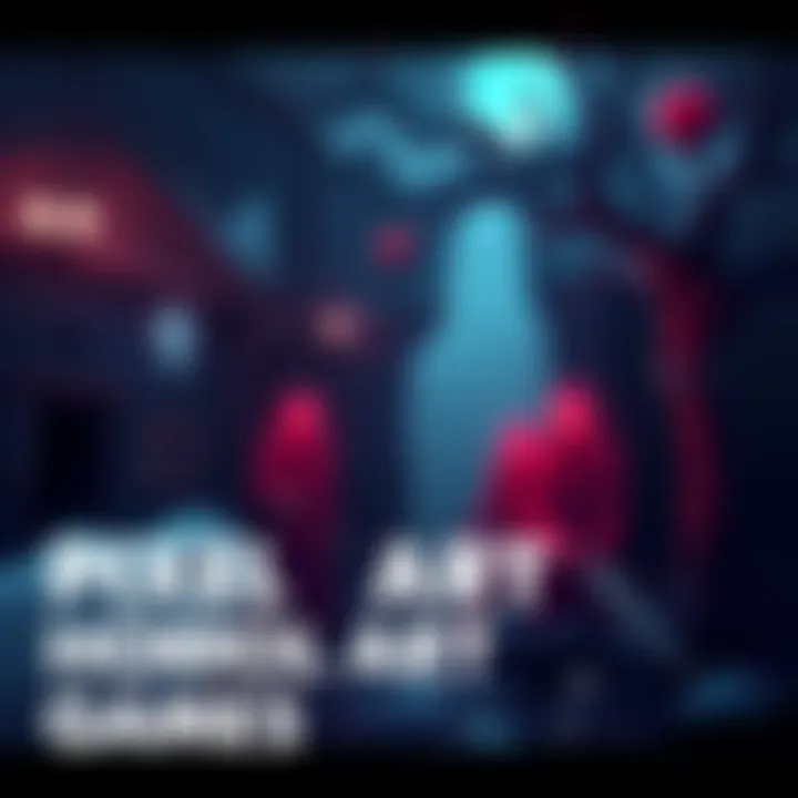 A dark, eerie pixel art scene showcasing ghostly figures and unsettling environments typical of horror games.