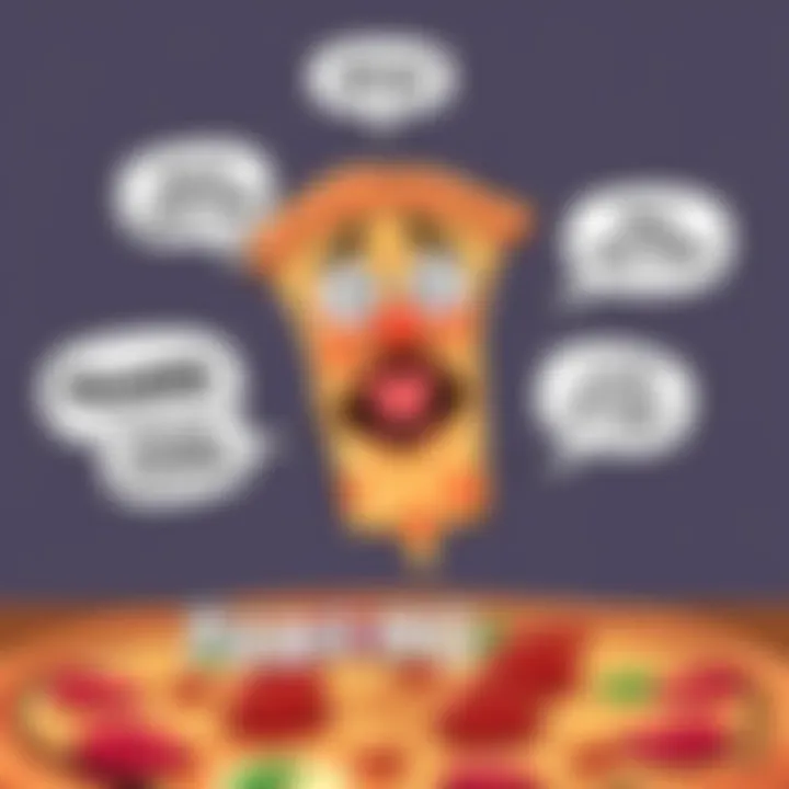 A humorous illustration featuring a cartoon pizza character with exaggerated facial expressions, surrounded by funny text bubbles referencing the Pizza990 meme trend.