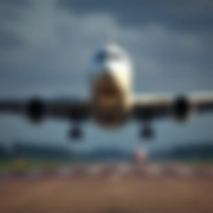 An airplane landing on a runway with its nose gear touching down first, illustrating incorrect aviation practice from SimCity 4.