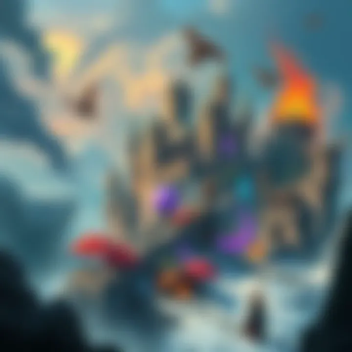 A collage of iconic elements from Planescape and Forgotten Realms, showcasing a vibrant blend of their landscapes, characters, and symbols.