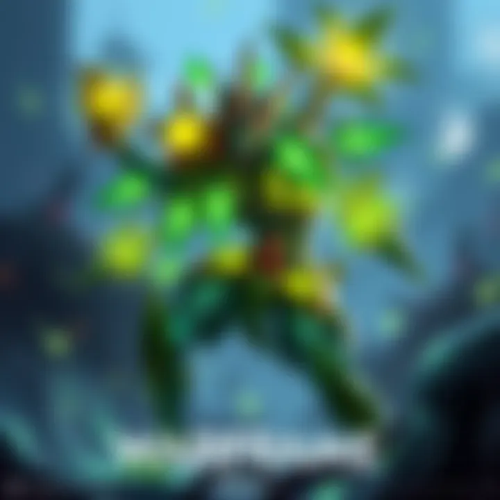 Illustration of a new Plant Warframe featuring green foliage and glowing elements, showcasing abilities like photosynthesis and germination.