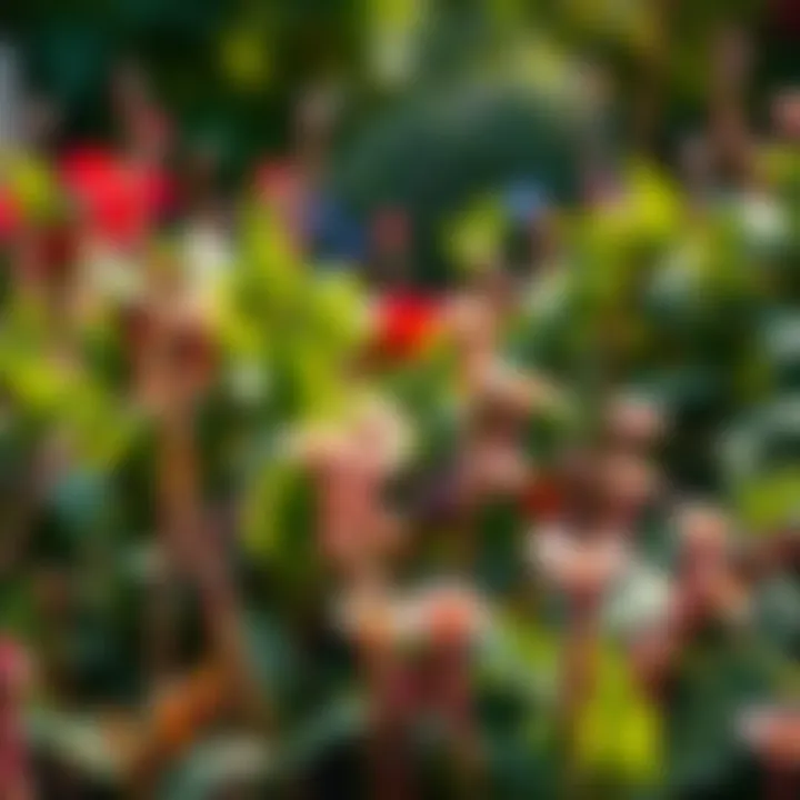 A garden with wilted plants and few blossoms, highlighting the struggle of plants to bloom this season.