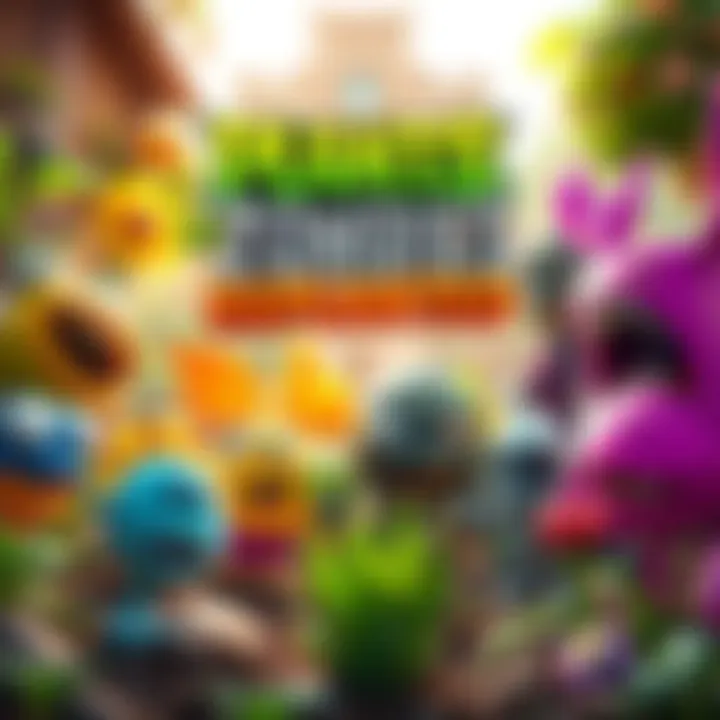 A vibrant garden scene featuring plants ready to battle against zombies, showcasing colorful and playful characters from the game in an exciting setting.
