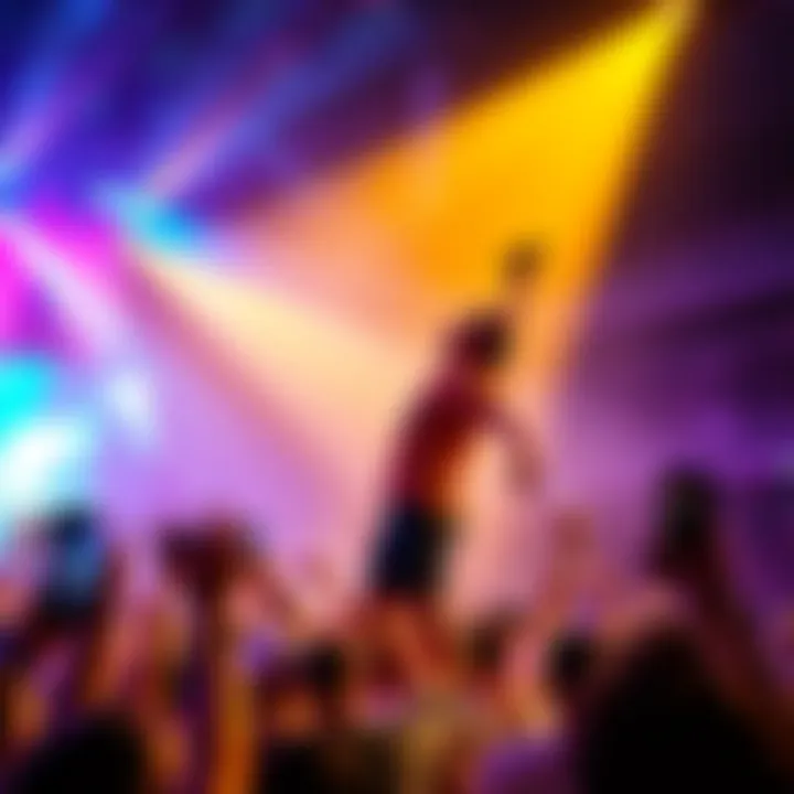 PlaqueBoyMax on stage holding a fan's phone before tossing it into the crowd during a lively concert