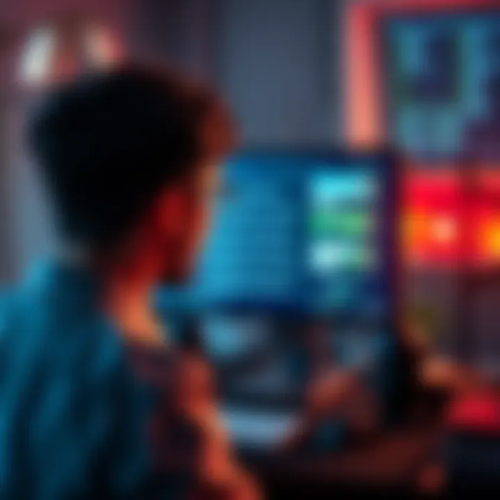 A person looking at a computer screen displaying platinum farming tips and strategies on a forum.