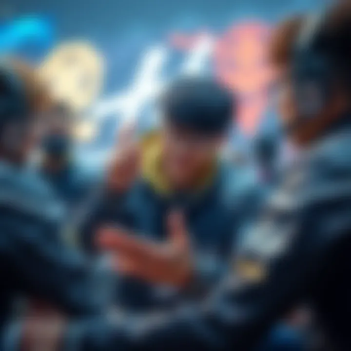 A Platinum support player passionately explaining his Mizuki gameplay strategy during a match discussion with teammates.