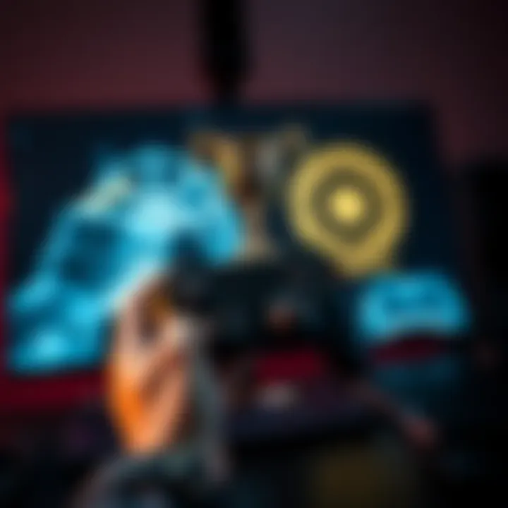 A gamer holding a controller with Platinum trophies from Dark Souls and Elden Ring displayed on a screen in the background.