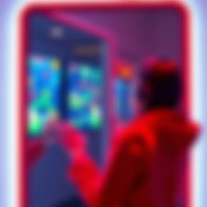 A person interacting with a modern mirror displaying video game graphics, showcasing fun elements of entertainment.