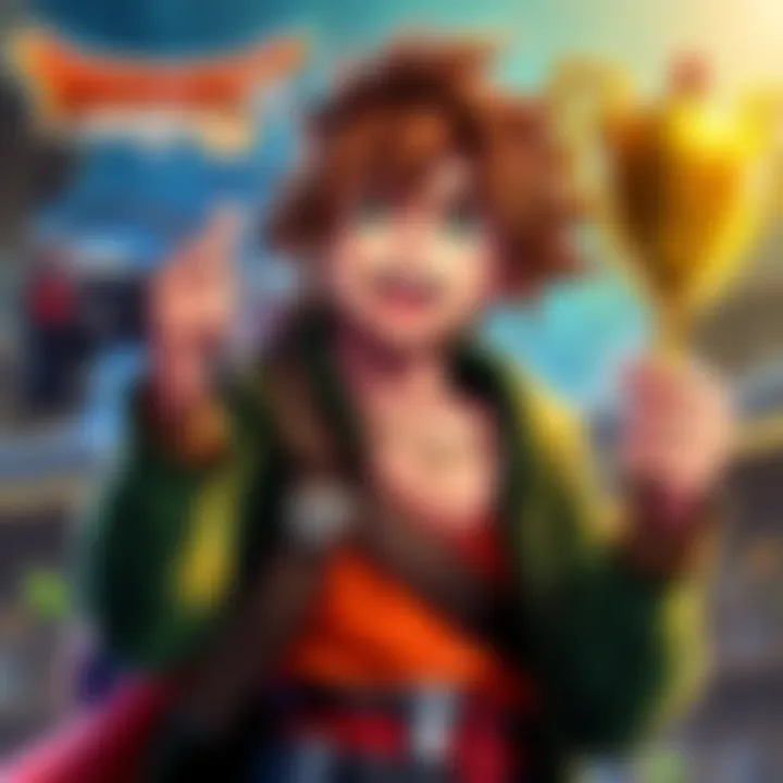 A dedicated player celebrating their achievement of platinum status in Dragon Quest VII Reimagined with a gaming controller and a trophy in hand