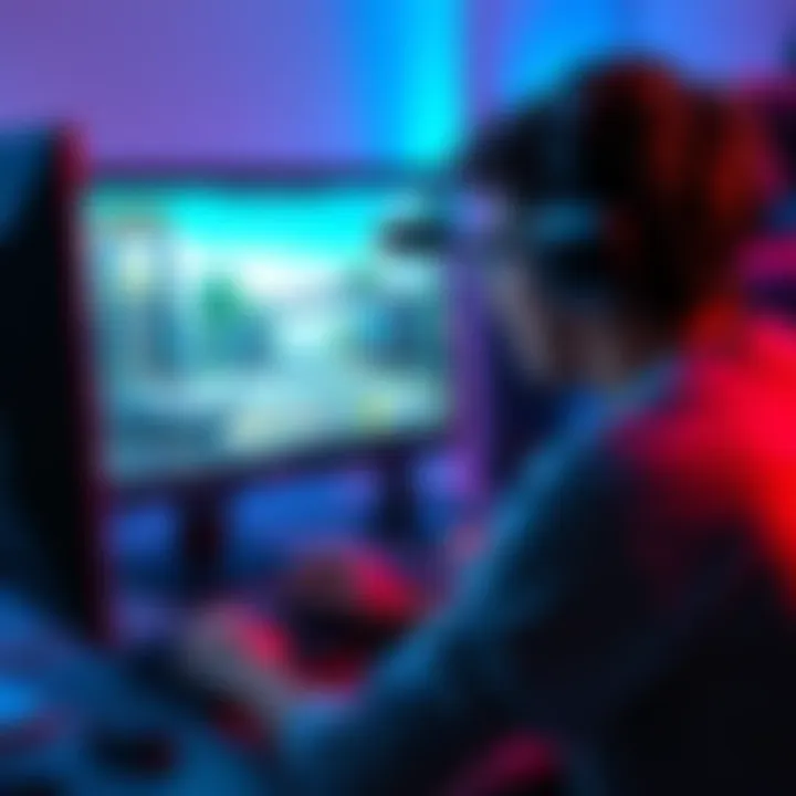 A gamer sits at a computer adjusting the field of view settings in a video game, showing a bright screen with game graphics and settings menu.