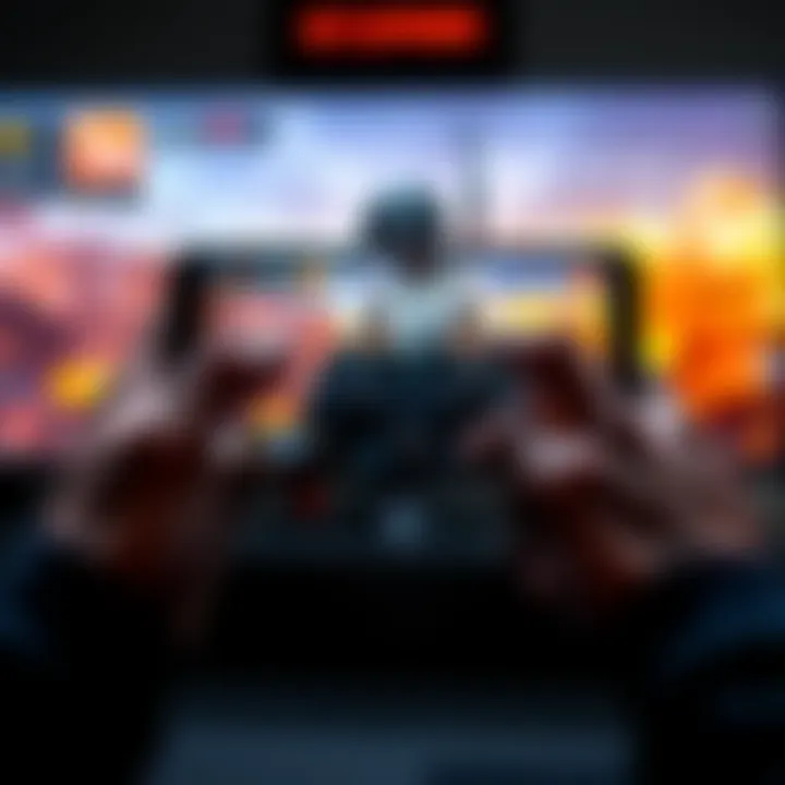 A gamer adjusting their mobile controls for PUBG, showing a four-finger setup and gyroscope settings on screen.