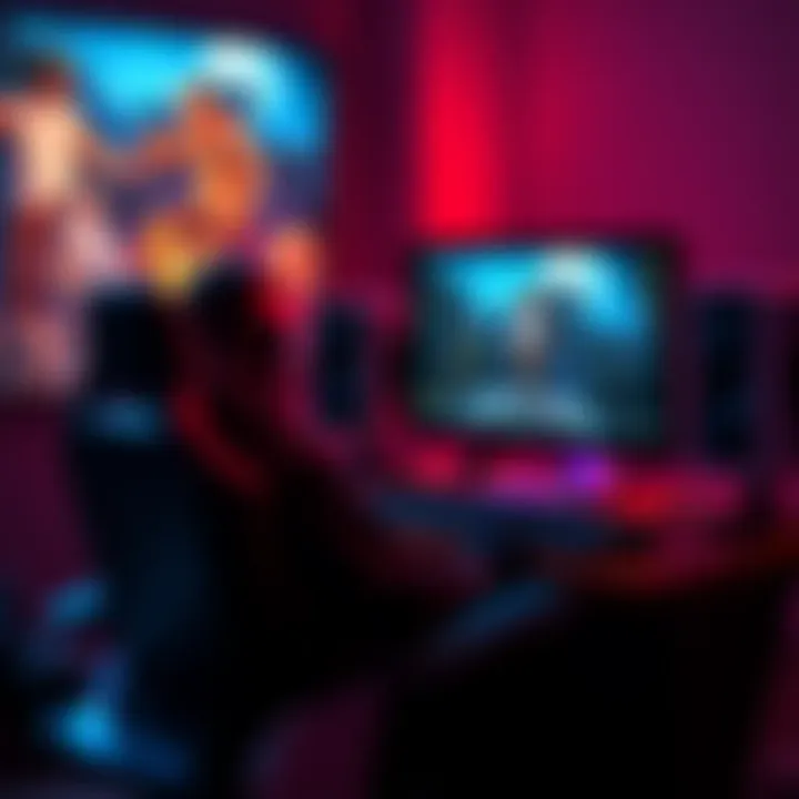 Player going AFK in a game A gamer sitting idle at their computer, with the game screen showing a character standing still, indicating they are away from the keyboard.