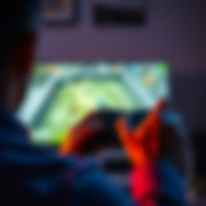 A gamer with an Xbox controller looks frustrated as they aim in a shooting game, showing a target on the screen.
