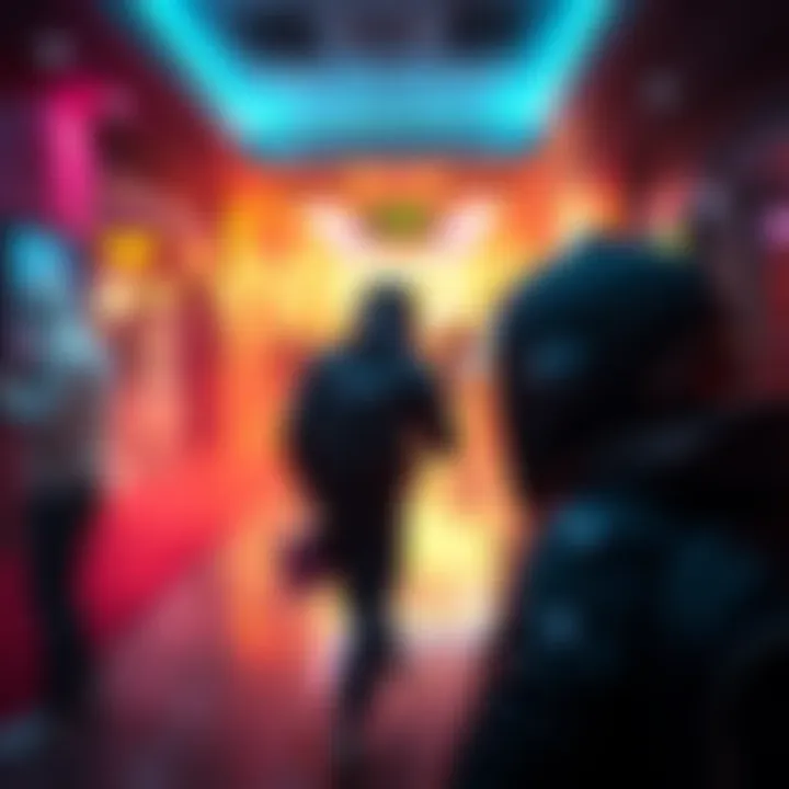 A gamer unexpectedly attacked from behind in a gaming lobby, showing shock and confusion.