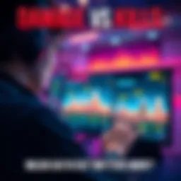 Player analyzing game stats A gamer looks at the screen showing damage and kill statistics in a competitive game