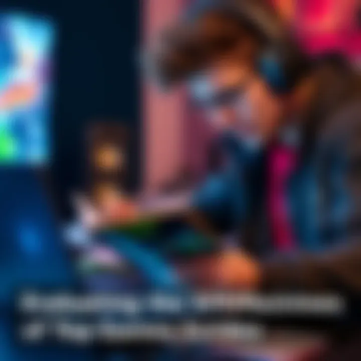 A gamer looks at a game guide on a laptop while taking notes, showing engagement with the material.