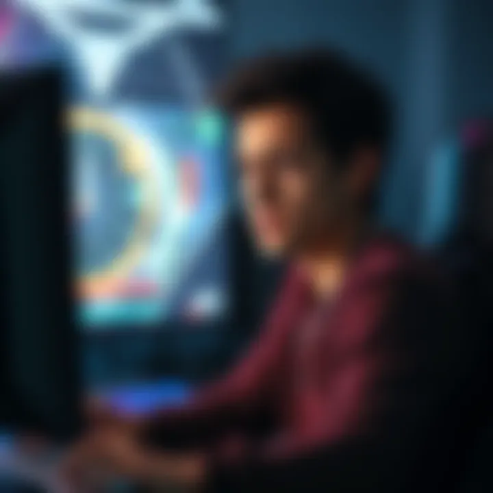 A gamer with a concerned expression sitting in front of a computer, with a game interface visible on the screen, representing anxiety during Master mode gameplay.