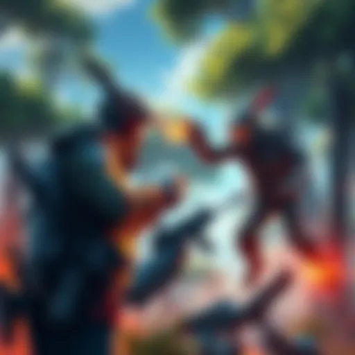 A gamer battles against Rocketeers while dealing with aggro-switching mechanics in a vibrant game world with tree foliage