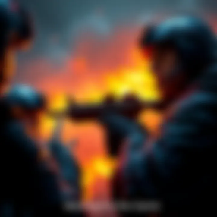 Player faces betrayal during raid A tense gaming scene where a player suspects a teammate of betrayal while aiming their weapon. The atmosphere is filled with suspense and uncertainty.
