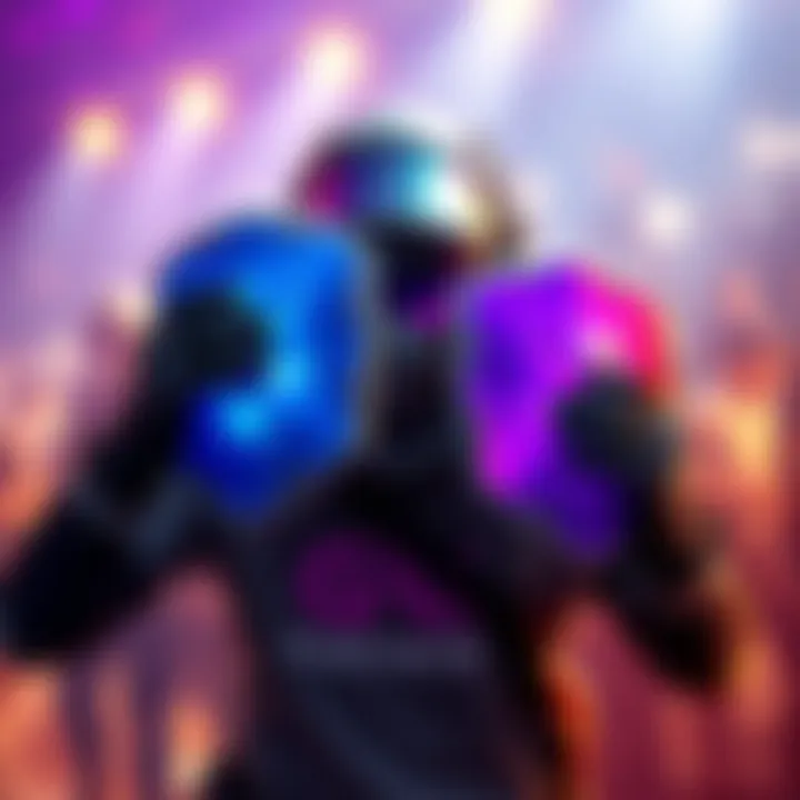 A gamer showcasing blue and purple shields while in a competitive match, highlighting the gear difference