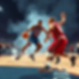 Basketball player performing an impressive move, causing defenders to stumble.