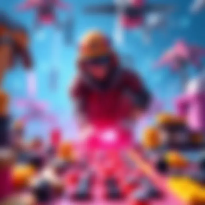 A gamer constructing roads in a colorful game environment, surrounded by various tools and resources for building