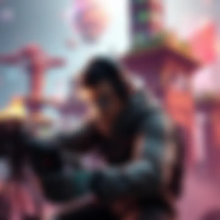 Player building structures in a game A gamer actively creating structures in a vibrant online game environment, showcasing the build mode feature