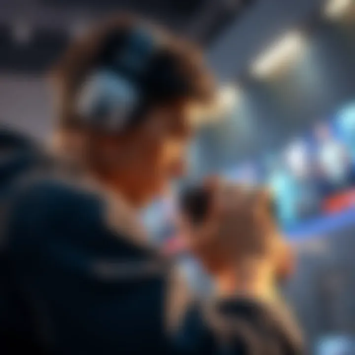 A gamer manipulating the camera view while engaging in dialogue with a non-playable character in a video game, showcasing interaction.