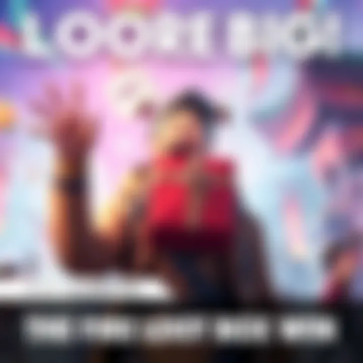 A joyful player holding the Rosy Hanbok item after winning it from a loot box, showing excitement in a colorful gaming environment.