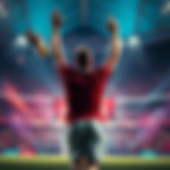 A player triumphantly raises their arms in celebration as they secure a last-minute win in a game, showing excitement and relief.