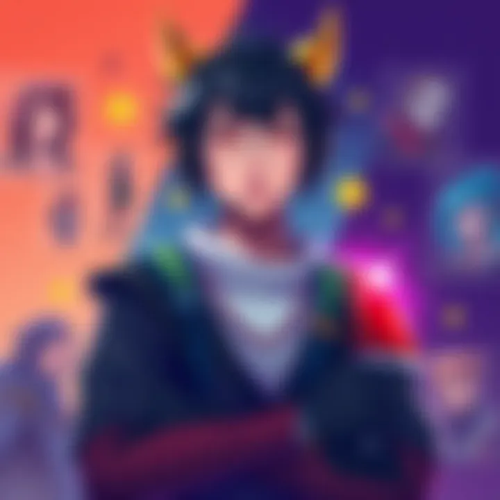 A gamer contemplating different styles for a character named Feng, surrounded by various design options and suggestions from peers.