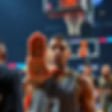 A basketball player looks puzzled while holding out his hand for a high five during a game, surrounded by teammates.