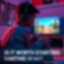 Player contemplating game decision A gamer sitting with a controller, looking thoughtfully at a screen displaying a game ending scene, weighing their options