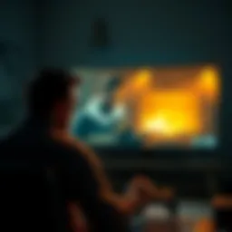 A gamer sits in front of a screen showing the character JC Denton from Deus Ex, considering playing Invisible War on Steam, with game controllers nearby.